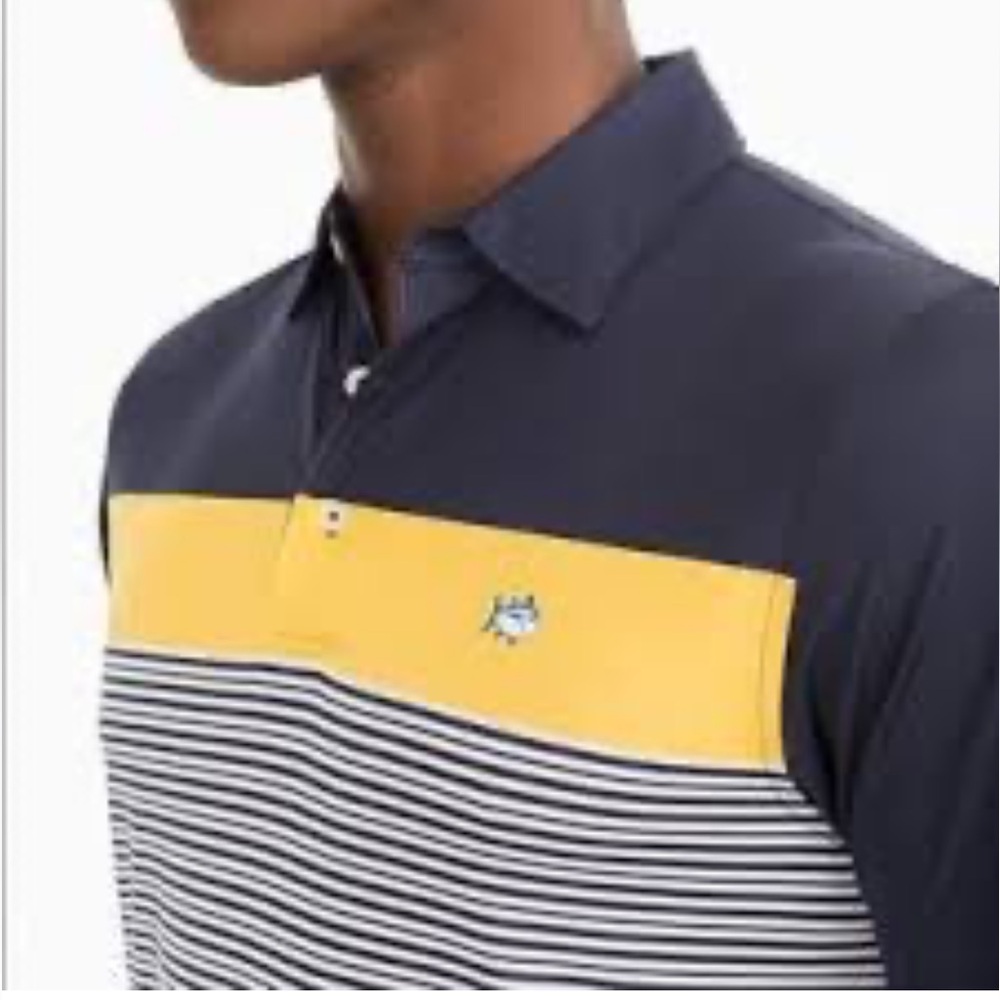 Southern Tide Men's Polo - striped yellow navy white